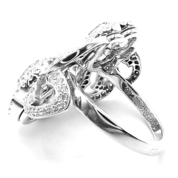 Authentic! Chanel Camellia Two Flower 18k White Gold Diamond Ring - Picture 6 of 12
